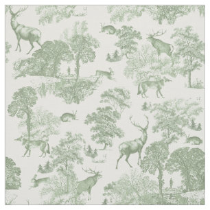 Elegant Rustic Vintage Soft Sage Green Deer Toile Fabric
