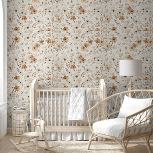 Elegant Rustic Vintage Whimsical Neutral Floral Wallpaper