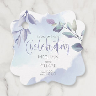 Elegant Rustic Watercolor Aqua Lilac Leaves Favour Tags