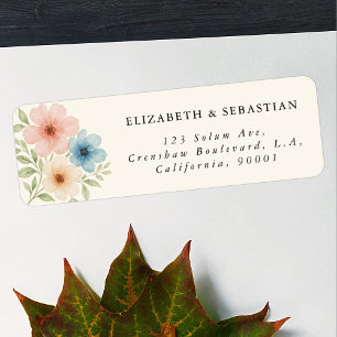 Elegant Rustic Watercolor Blue Beige & Pink Floral