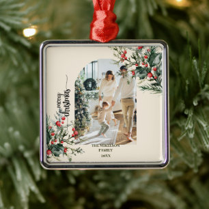 Elegant Rustic Watercolor Botanical Christmas Metal Tree Decoration