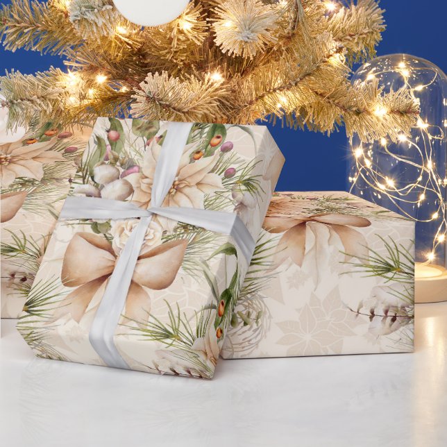 Elegant Rustic Watercolor Botanical Christmas Wrapping Paper (Holidays)