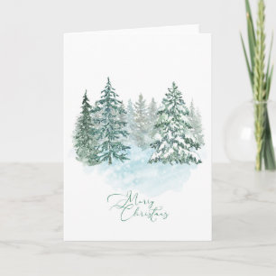 Elegant Rustic Watercolor Christmas Tree Holiday  Card