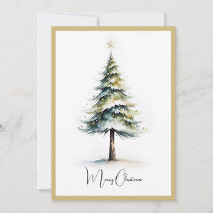 Elegant Rustic Watercolor Christmas Tree Holiday Card