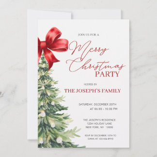 Elegant Rustic Watercolor Christmas Tree Party Invitation