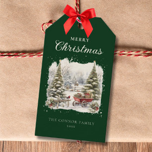 Elegant Rustic Watercolor Christmas Trees  Gift Tags