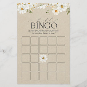 Elegant Rustic Watercolor Daisy Bridal Bingo Game
