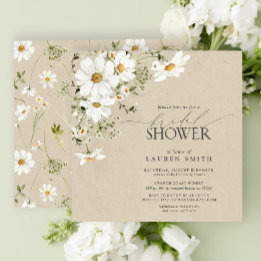 Elegant Rustic Watercolor Daisy Bridal Shower Invitation