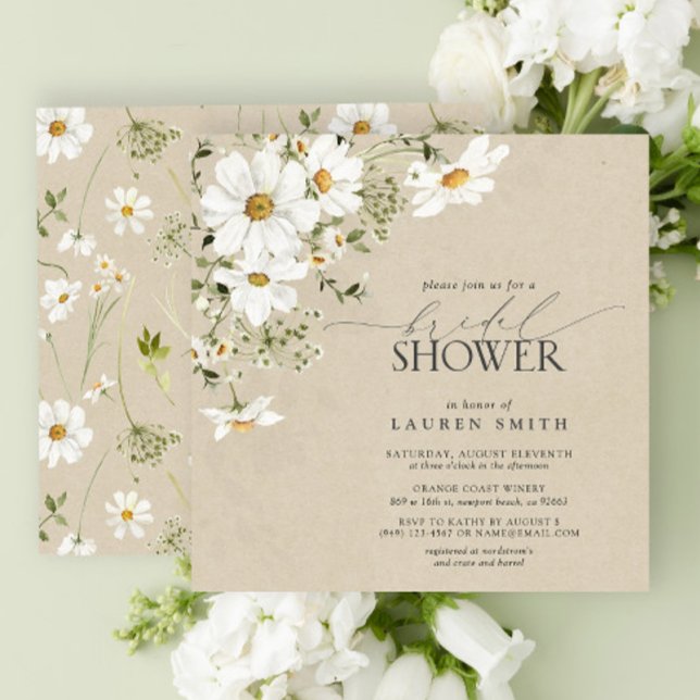 Elegant Rustic Watercolor Daisy Bridal Shower Invitation (Elegance in Bloom: Rustic Bridal Shower Invites 🌼)