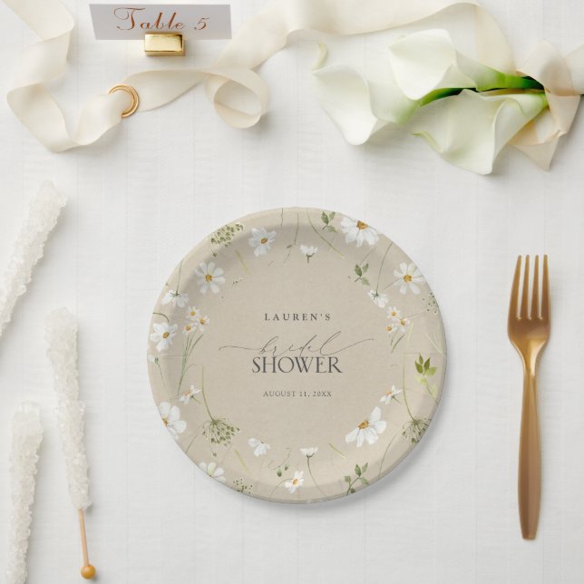Elegant Rustic Watercolor Daisy Bridal Shower Paper Plate (Wedding)