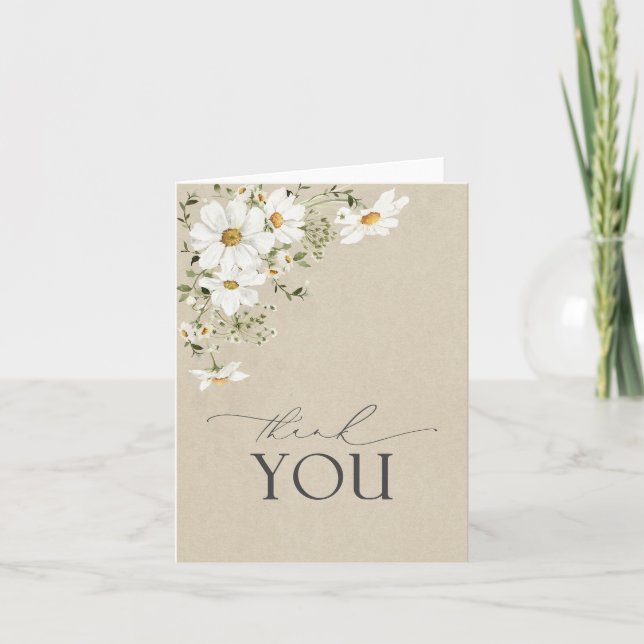 Elegant Rustic Watercolor Daisy Thank You Card (Front)