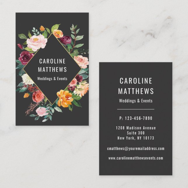 Elegant Rustic Watercolor Floral Business Card (Front/Back)