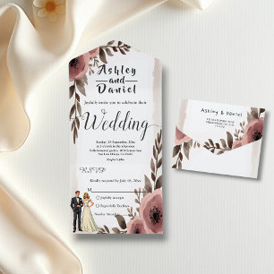 Elegant Rustic Watercolor Floral Romantic Wedding All In One Invitation