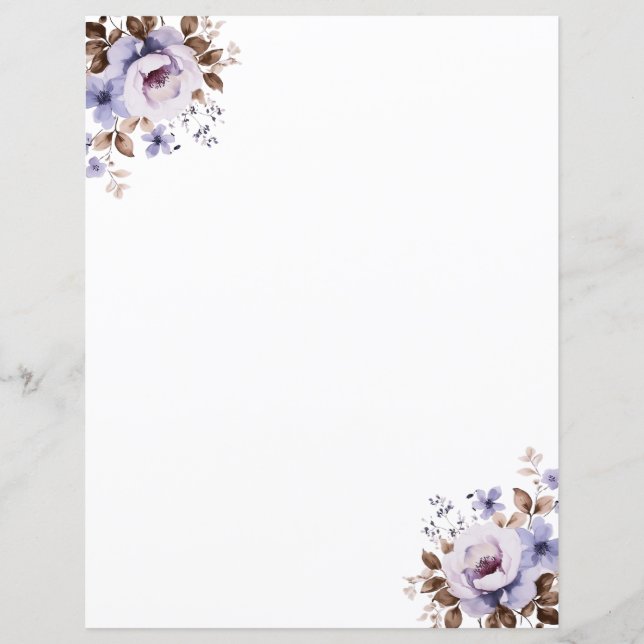 Elegant Rustic Watercolor Floral Stationery Paper (Front)