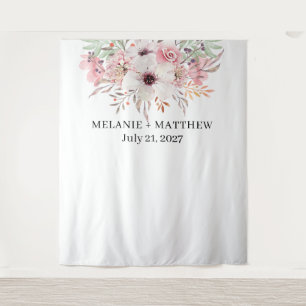 Elegant Rustic Watercolor Floral Wedding Backdrop Tapestry