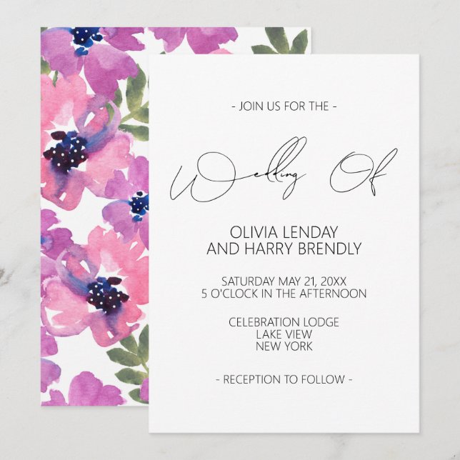 Elegant Rustic Watercolor Floral Wedding Invitation (Front/Back)