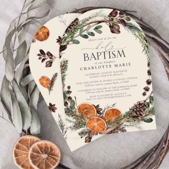 Elegant Rustic Watercolor Greenery Holy Baptism Invitation (Creator Uploaded)
