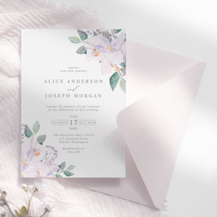 Elegant Rustic Watercolor Leaves & Orchids Wedding Invitation