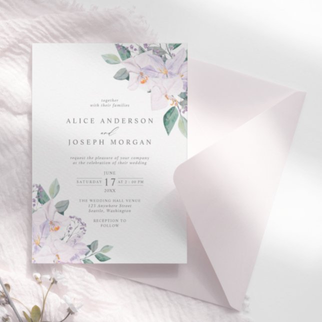 Elegant Rustic Watercolor Leaves & Orchids Wedding Invitation (Creator Uploaded)