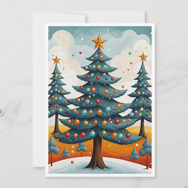 Elegant Rustic Watercolor Merry Christmas Tree Holiday Card (Front)
