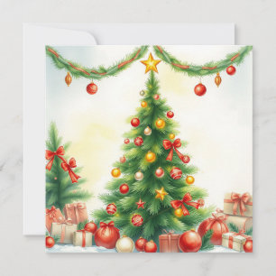 Elegant Rustic Watercolor Merry Christmas Tree Holiday Card