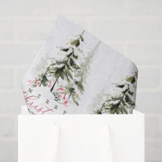 Elegant Rustic Watercolor Pine Trees Christmas Tissue Paper