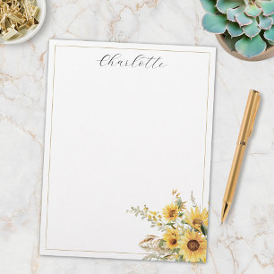 Elegant Rustic Watercolor Sunflower Floral Custom Letterhead