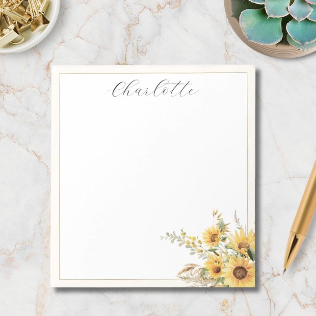 Elegant Rustic Watercolor Sunflower Floral Notepad (In situ)