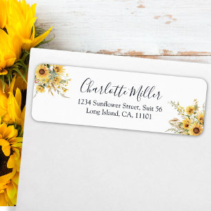 Elegant Rustic Watercolor Sunflower Return Address