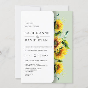 Elegant Rustic Watercolor Sunflowers Wedding Invitation