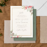 Elegant Rustic Watercolor Winter Greenery Wedding Invitation<br><div class="desc">Elevate your wedding day with our elegant invitation. Classy serif and beautiful script calligraphy adorn a beige canvas,  framed by a faux gold border. Watercolor winter greenery,  including holly berries,  pine cones,  and lush foliage,  adds a touch of timeless sophistication.</div>