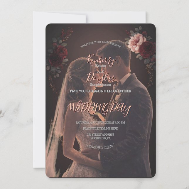 Elegant Rustic Wedding Day Romantic Invitation (Front)