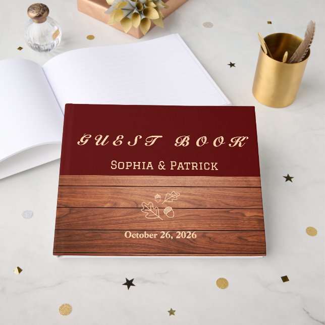 Elegant rustic wedding guest book (Front Open)