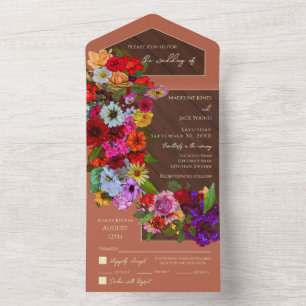 Elegant Rustic Wedding Mixed Flowers 3 Meal Option All In One Invitation