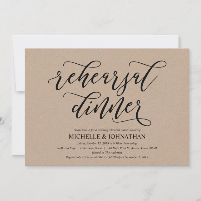 Elegant Rustic Wedding Rehearsal Dinner Invites (Front)
