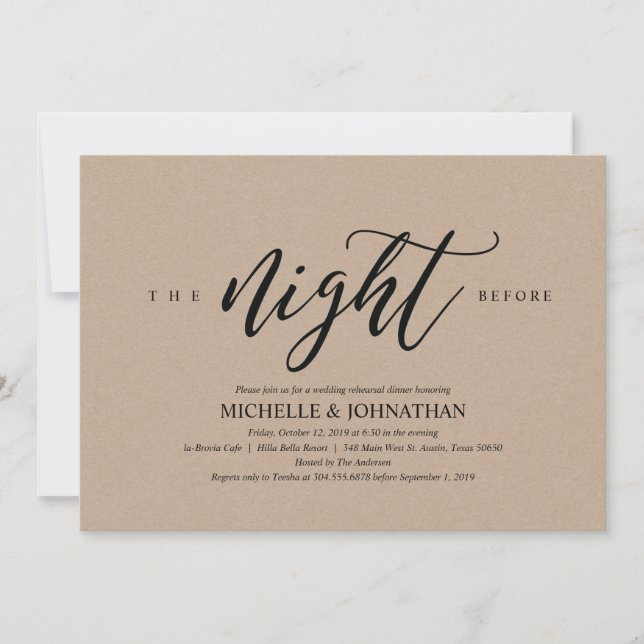 Elegant Rustic Wedding Rehearsal Dinner Invites (Front)