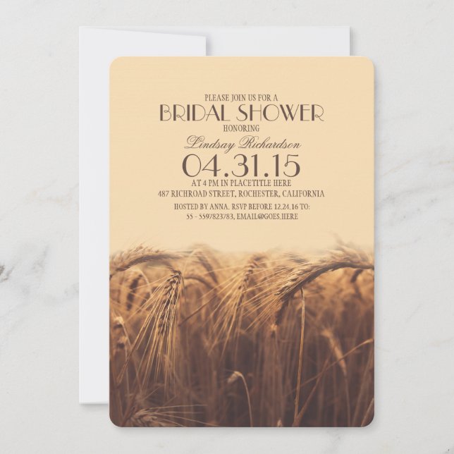 elegant rustic wheat bridal shower invitations (Front)