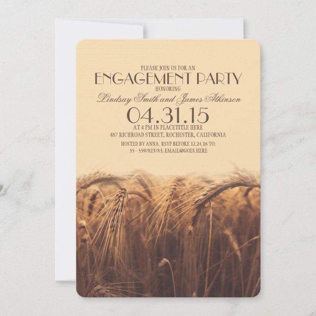elegant rustic wheat engagement party invitations (Front)