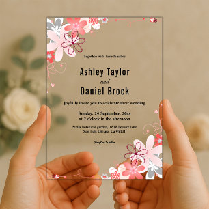 Elegant Rustic Whimsical Roses Floral Wedding Acrylic Invitations