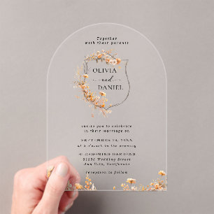 Elegant Rustic Whimsical Wildflowers Wedding  Acrylic Invitations