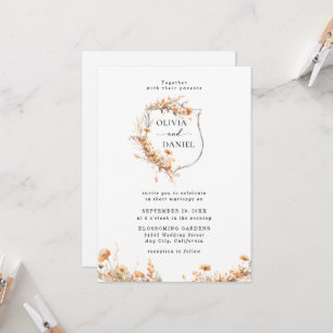 Elegant Rustic Whimsical Wildflowers Wedding  Invitation