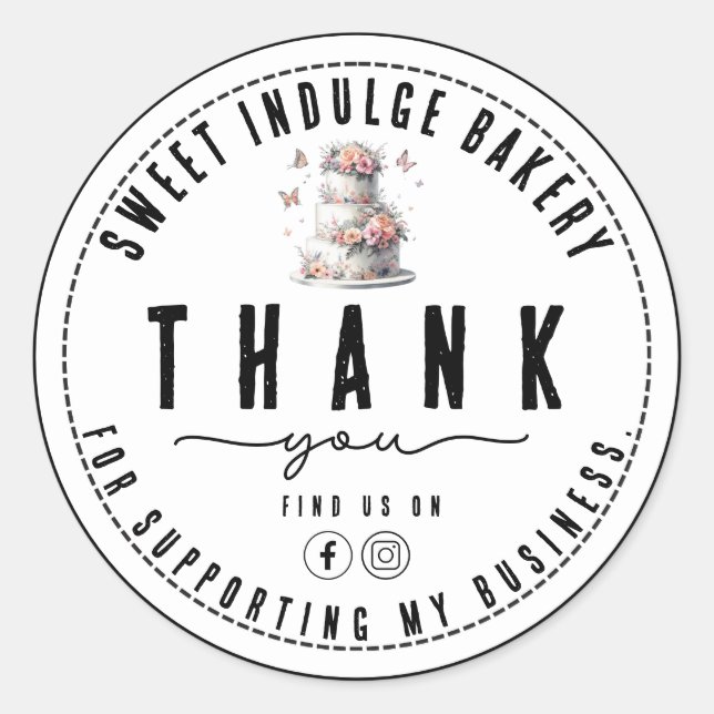 Elegant Rustic White Bakery Thank You Classic Round Sticker (Front)