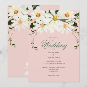 Elegant Rustic White Daisies Modern Pink Wedding Invitation