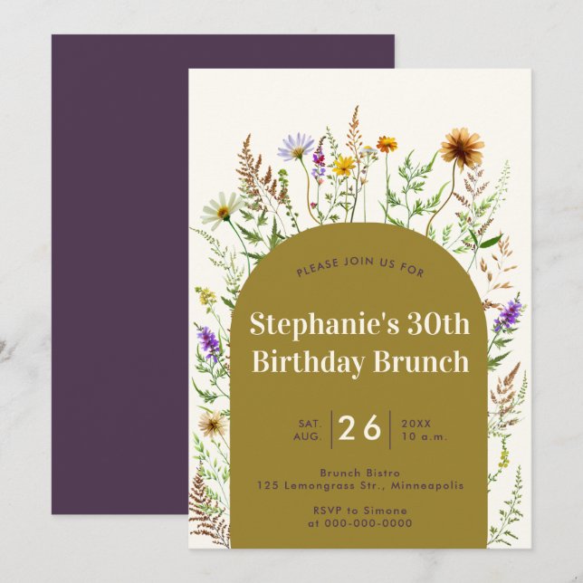 Elegant Rustic Wildflower Boho Frame 30th Birthday Invitation (Front/Back)