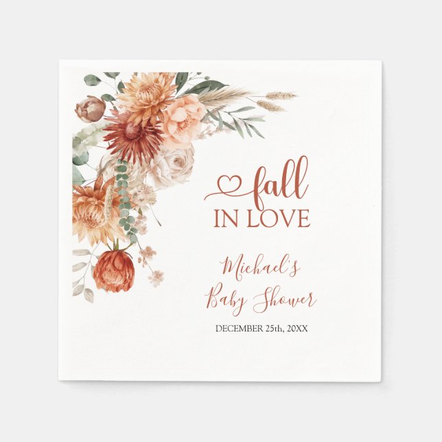 Elegant Rustic Wildflower Fall in Love Baby Shower Napkin (Front)