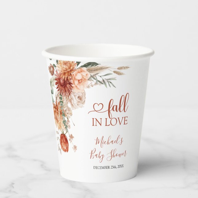 Elegant Rustic Wildflower Fall in Love Baby Shower Paper Cups (Front)