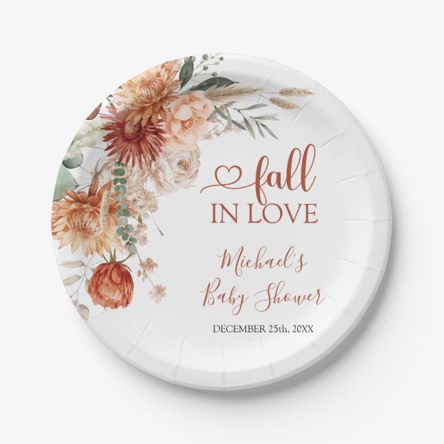 Elegant Rustic Wildflower Fall in Love Baby Shower Paper Plate (Front)