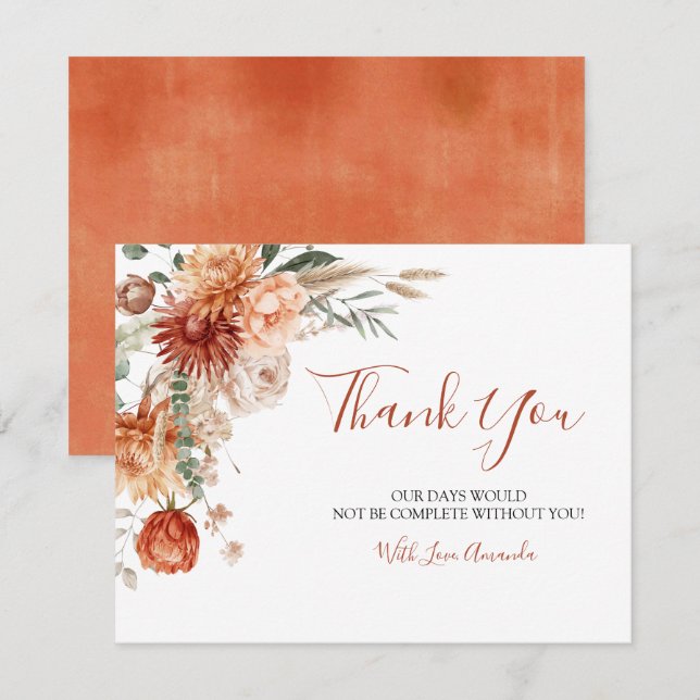 Elegant Rustic Wildflower Fall in Love Baby Shower Thank You Card (Front/Back)