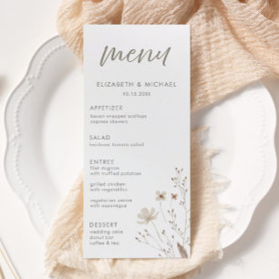 Elegant Rustic Wildflower Floral Wedding Menu