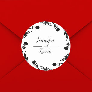 Elegant Rustic Wildflower Folk Decorative Wedding  Classic Round Sticker